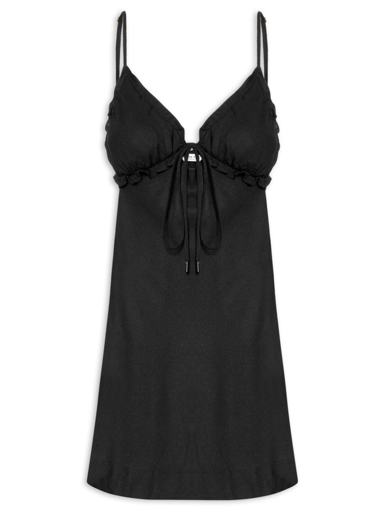 Vestido Curto Linho Busto Franzido - Preto