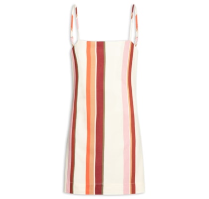 Vestido Curto Linho Est Listra Tarde - Bege