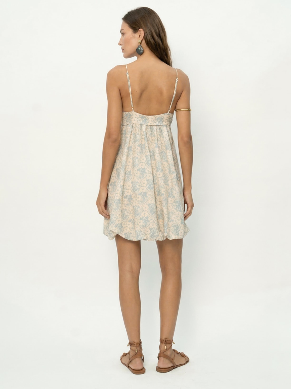 Vestido Curto Linho Estampa Melissa Azul Maria Filó