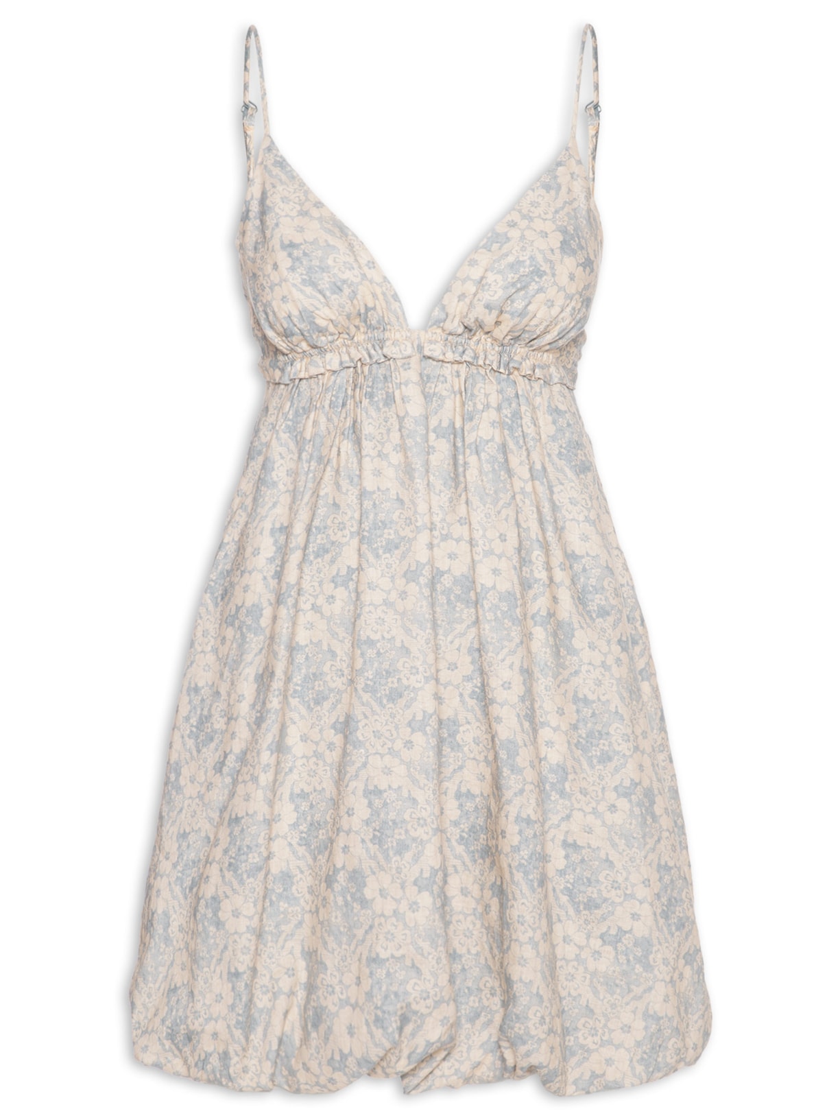 Vestido Curto Linho Estampa Melissa Azul Maria Filó