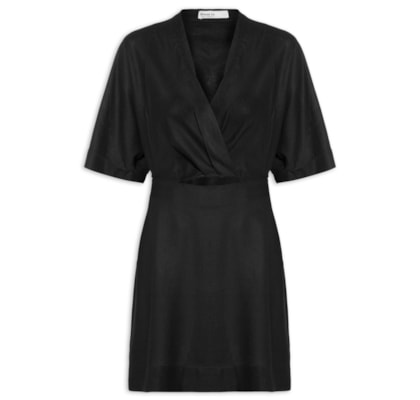 Vestido Curto Linho Manga - Preto