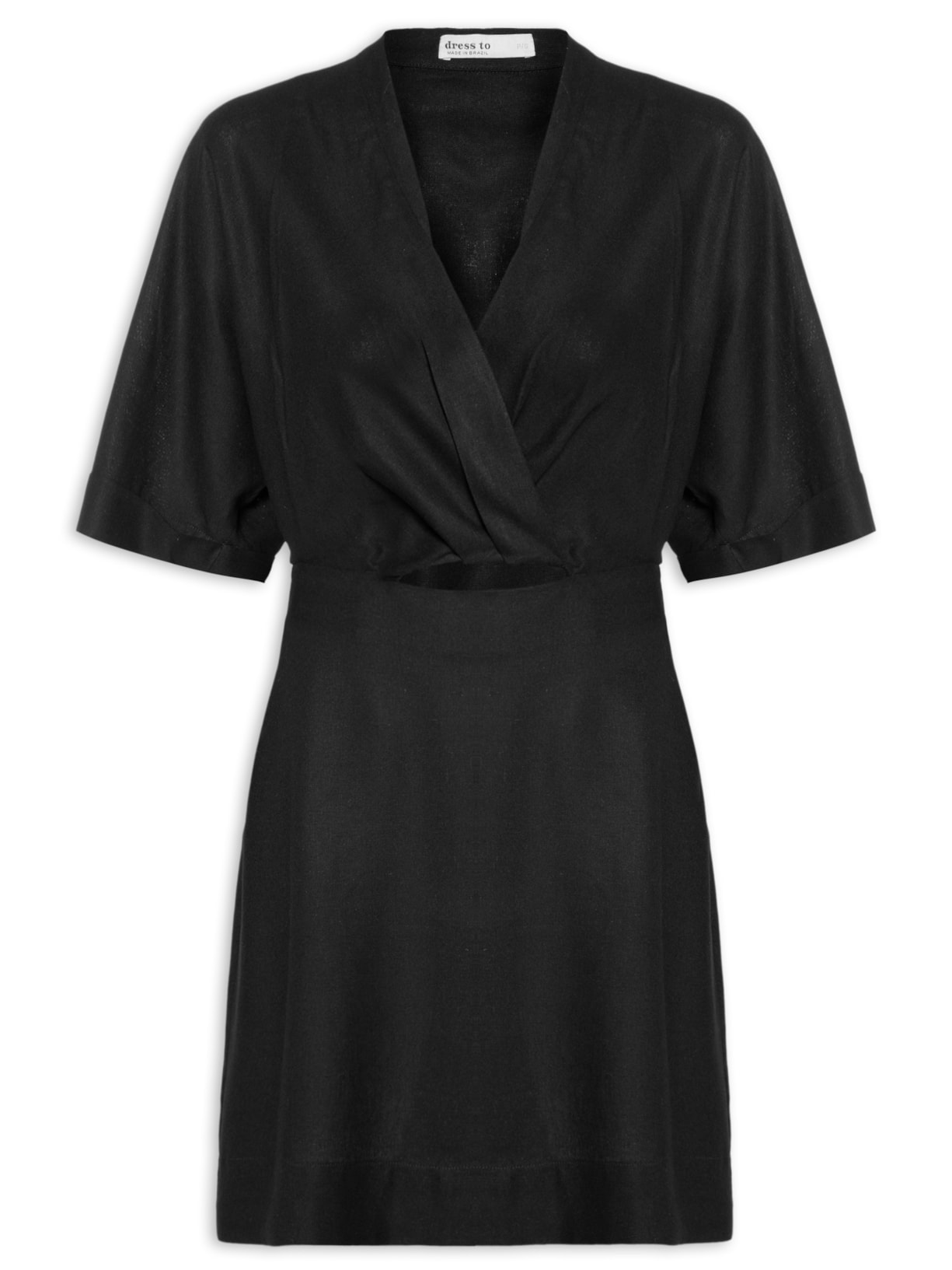Vestido Curto Linho Manga - Preto