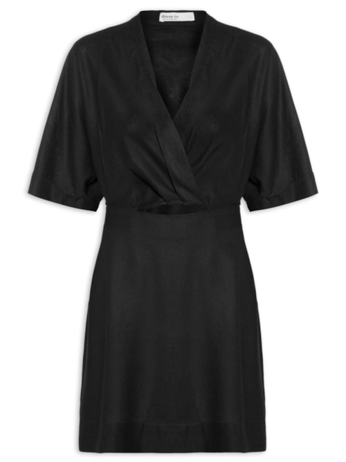 Vestido Curto Linho Manga - Preto
