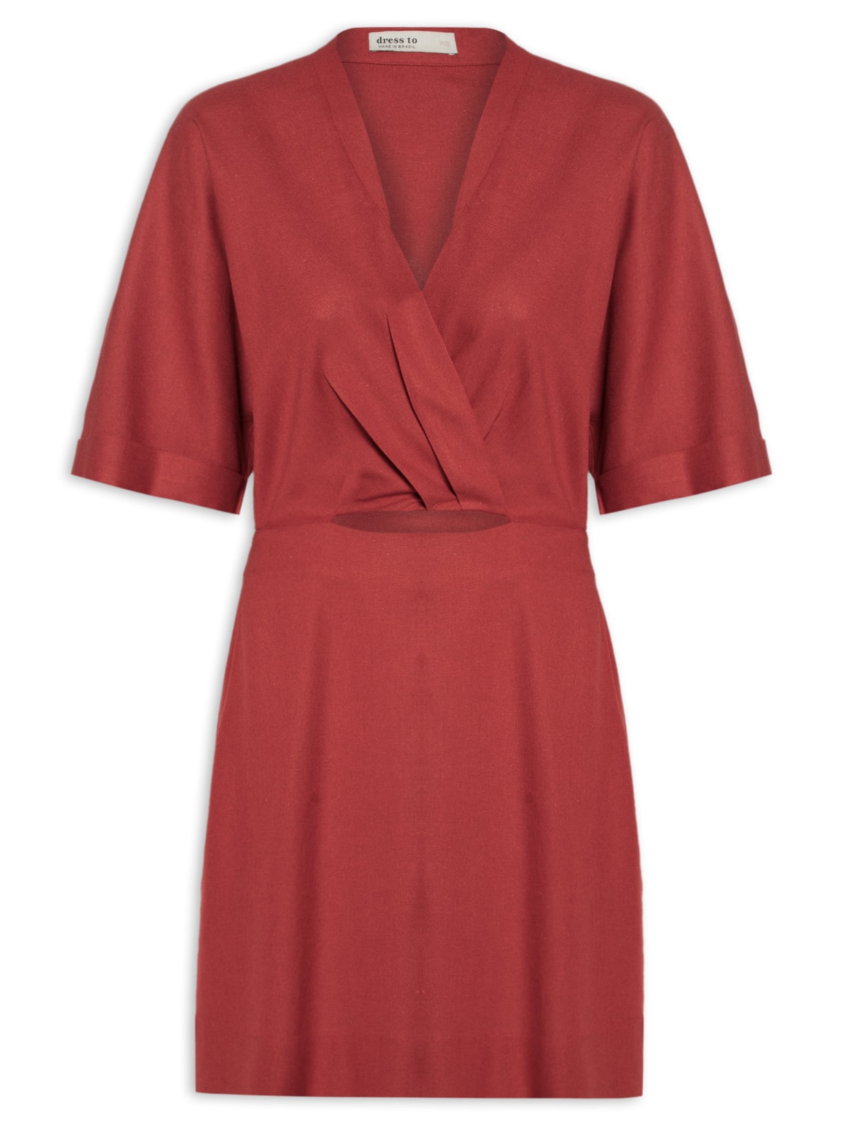 Vestido Curto Linho Manga - Vermelho