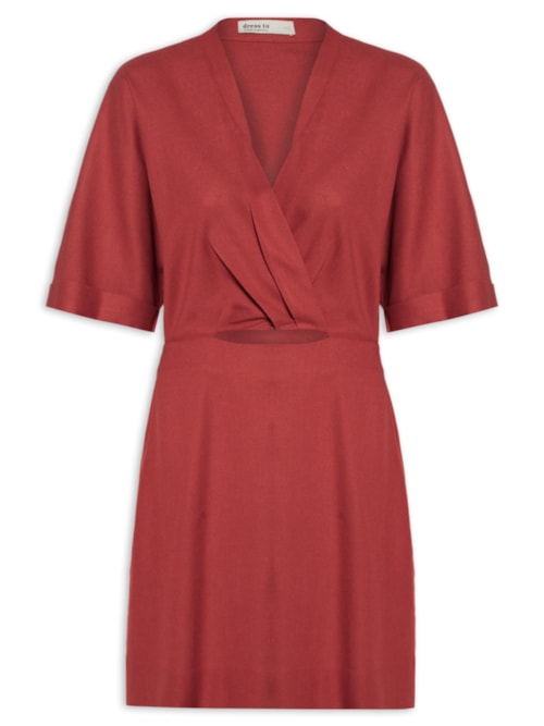Vestido Curto Linho Manga - Vermelho