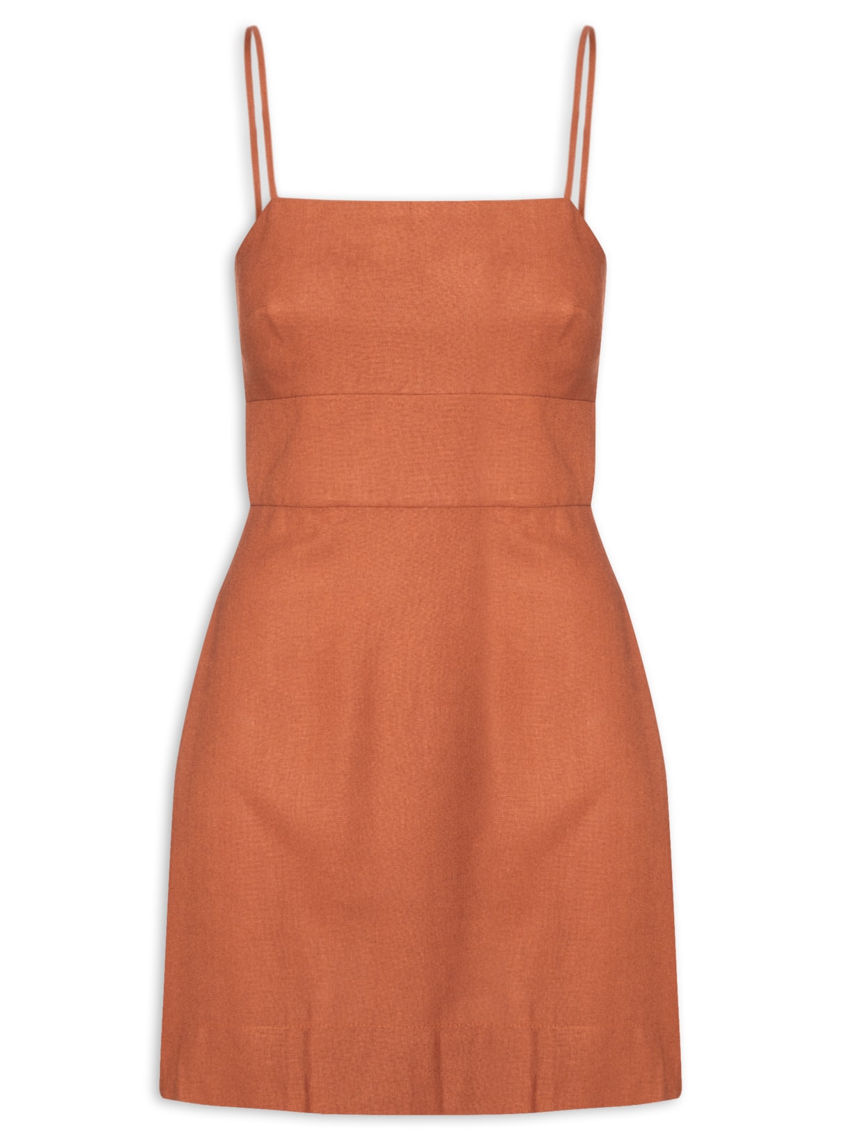 Vestido Curto Linho Recorte Busto - Marrom