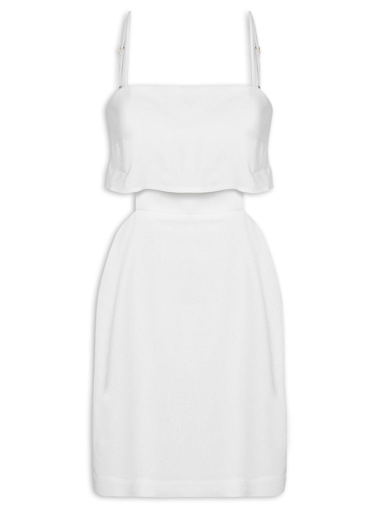 Vestido Curto Linho Recorte Lateral - Off White