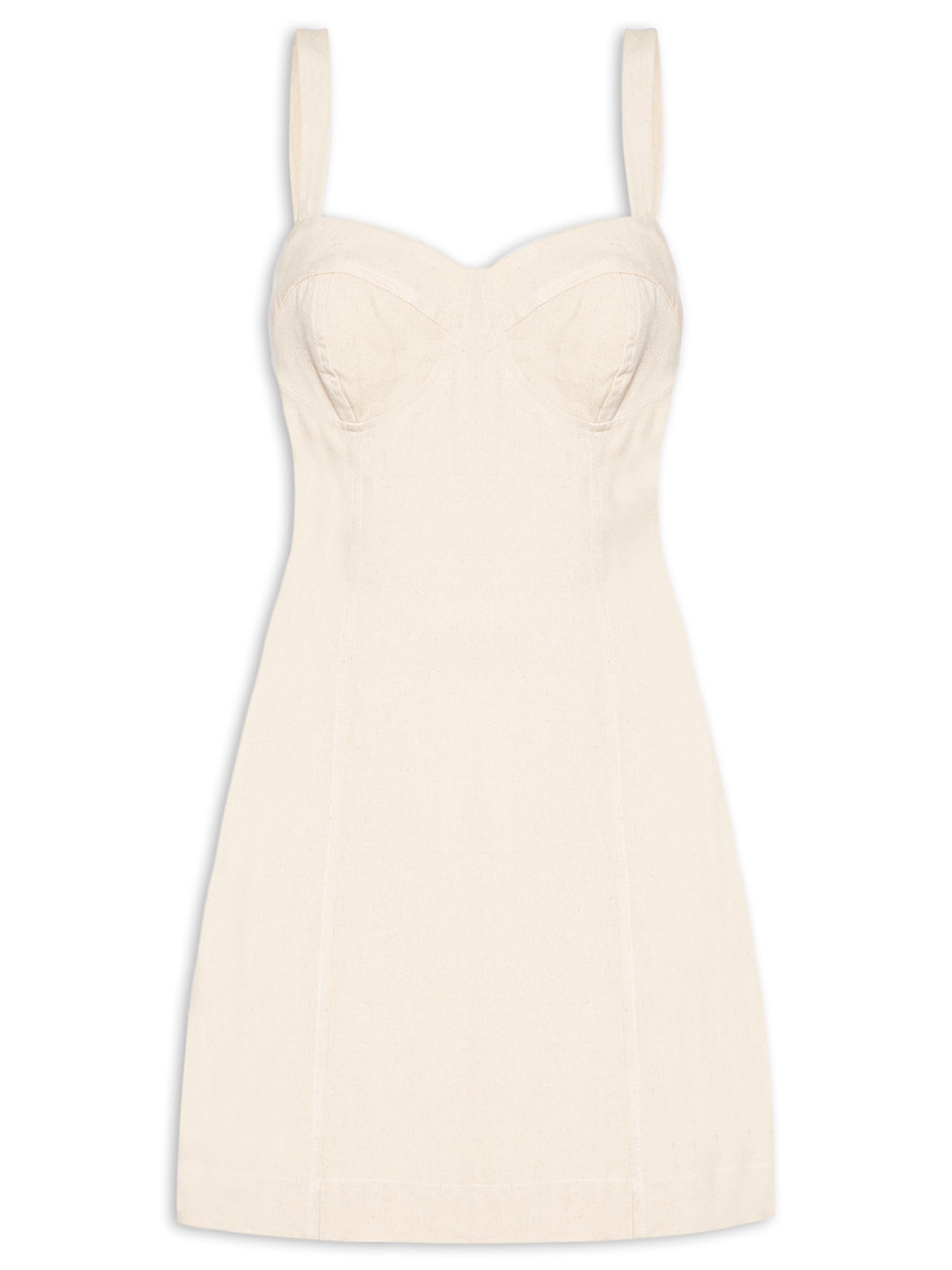 Vestido Curto Linho Recortes - Bege