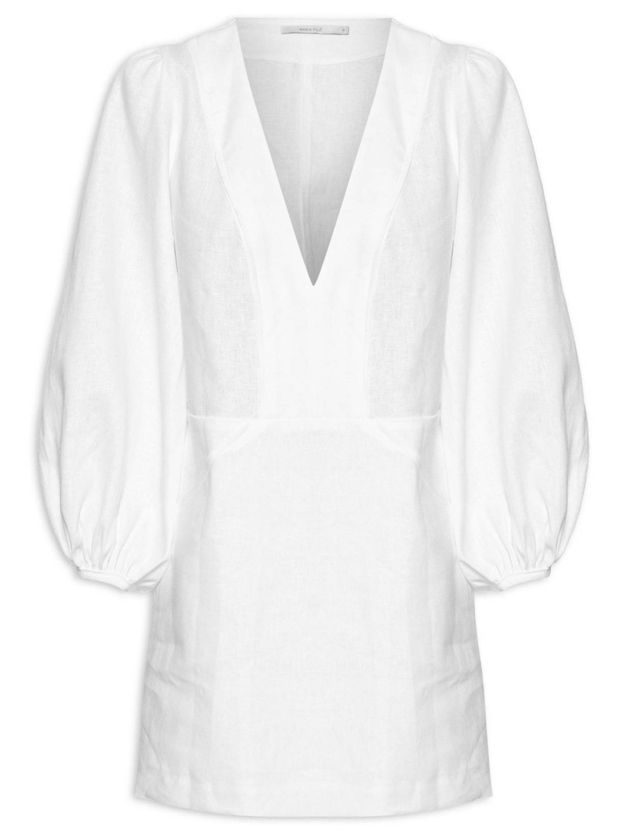 Vestido Curto Linho Recortes - Branco