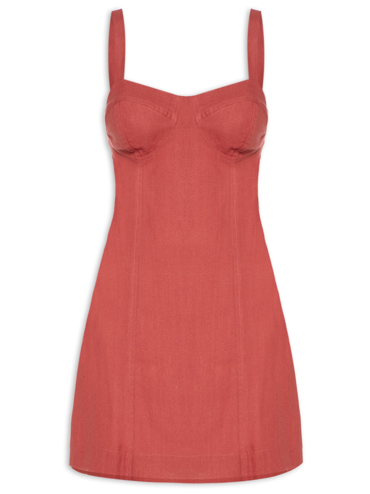 Vestido Curto Linho Recortes - Vermelho