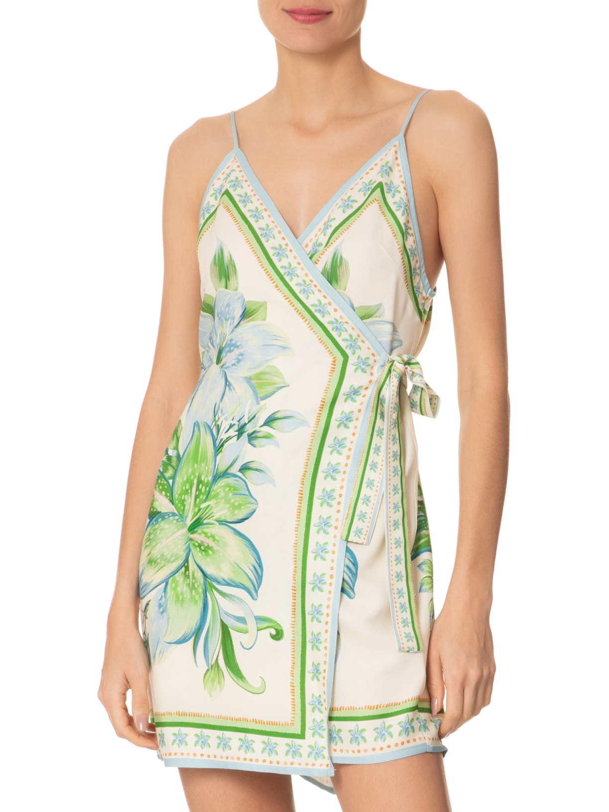 Vestido Curto Lírio Tropical Lenço Off White Farm