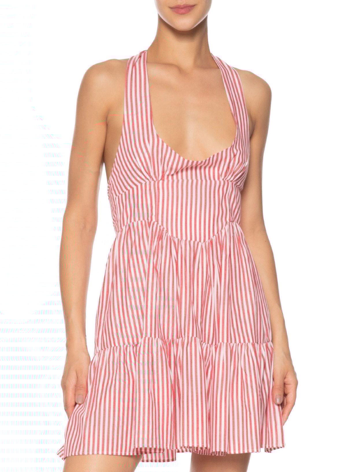 Vestido Curto Listra Palmas Vermelho Farm