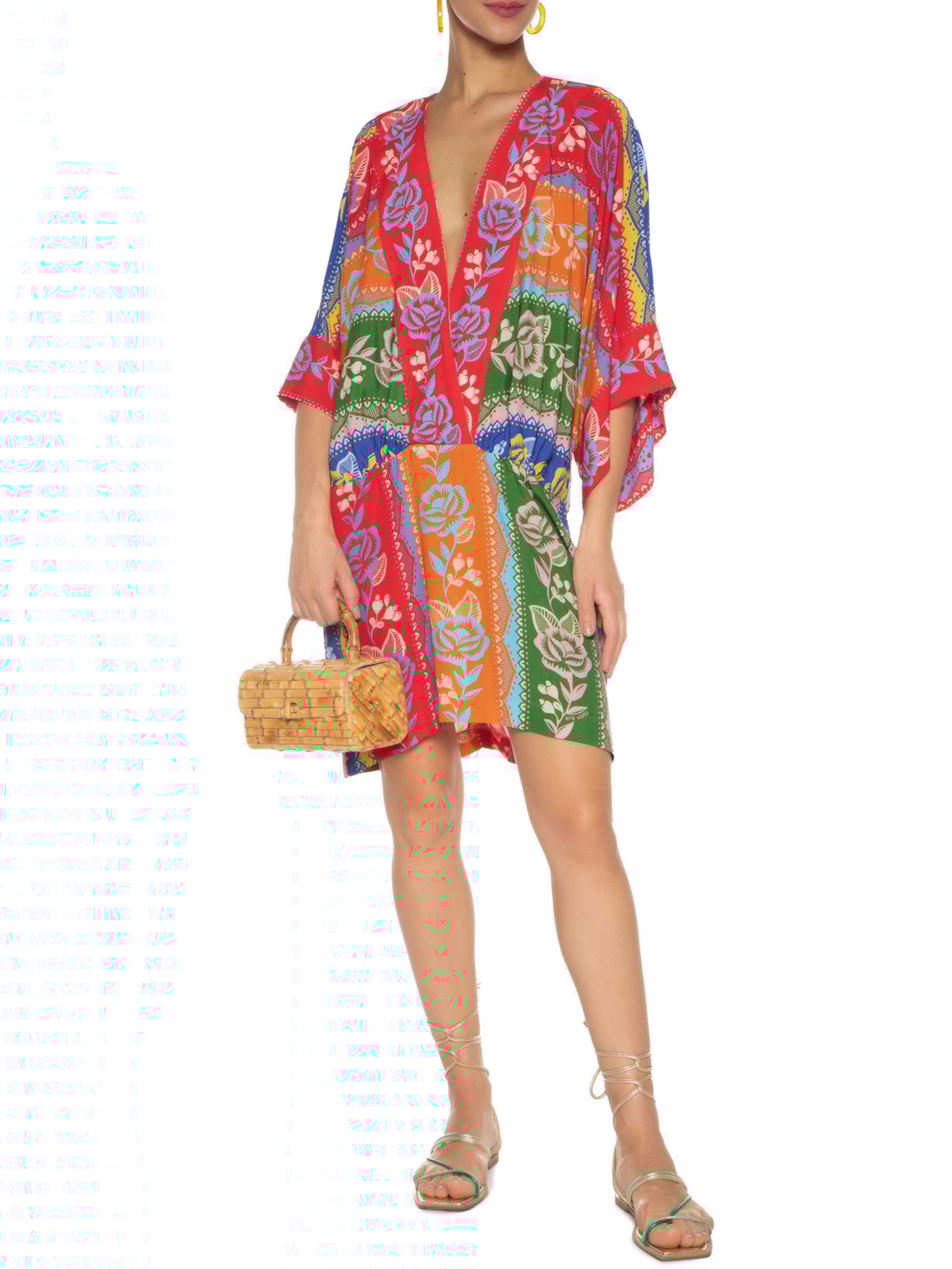 Vestido Curto Listra Rendeira Vermelho Farm