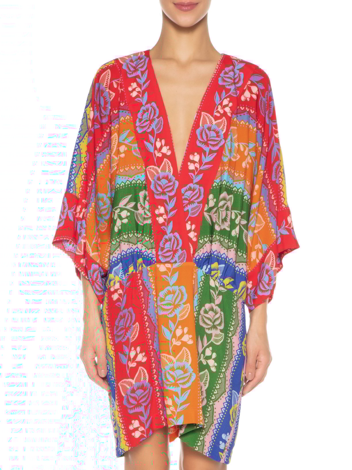 Vestido Curto Listra Rendeira Vermelho Farm