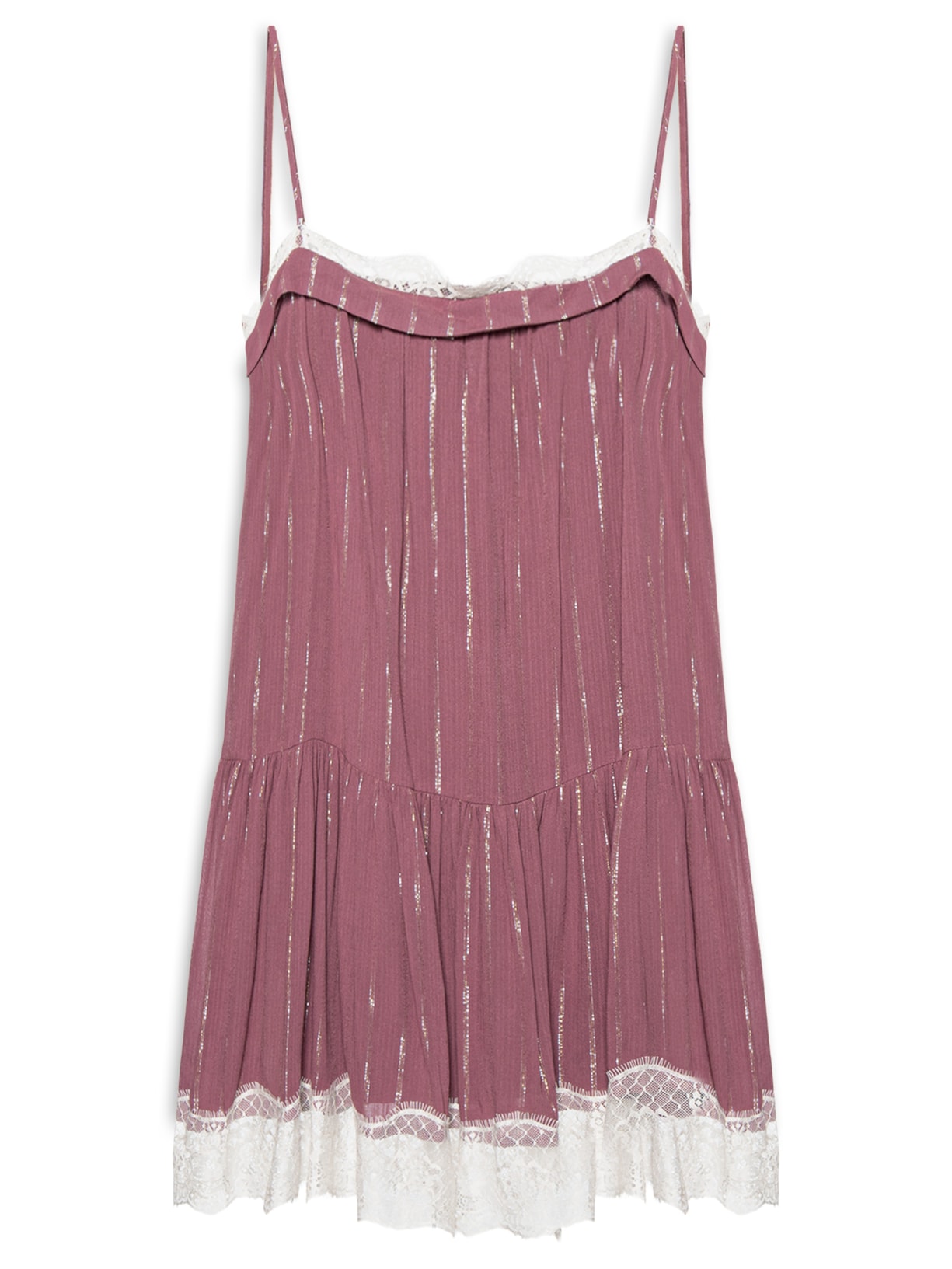 Vestido Curto Lurex Com Renda - Vermelho