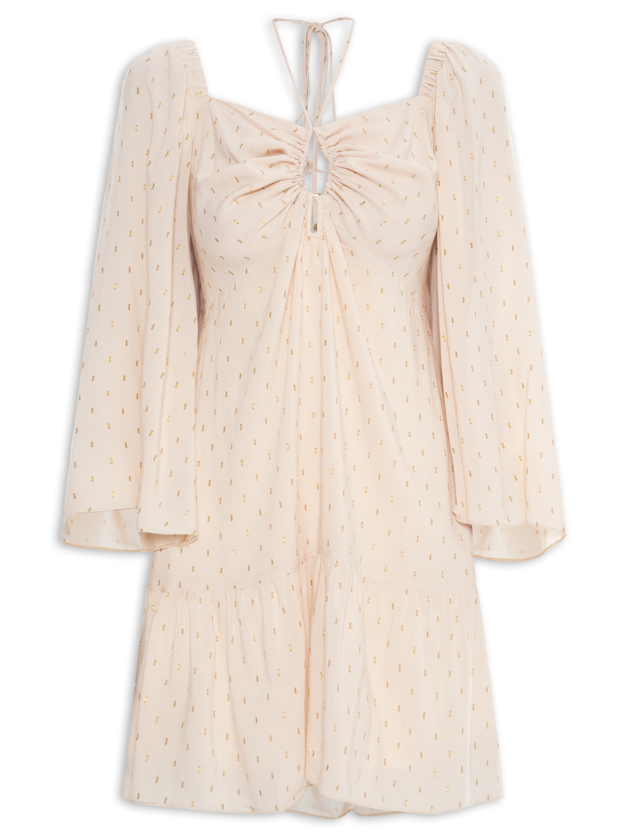 Vestido Curto Lurex Decote Cruzado - Bege