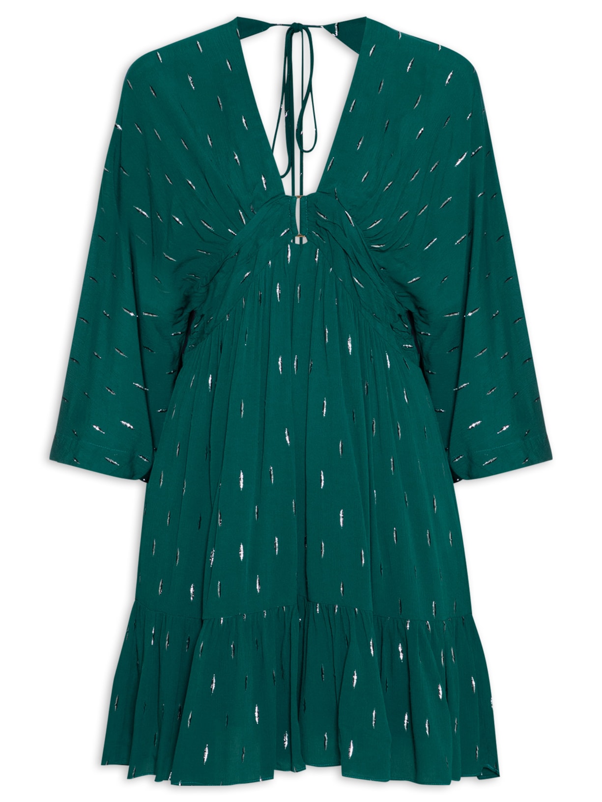 Vestido Curto Lurex Detalhe Metal - Verde