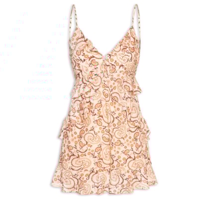 Vestido Curto Luréx Estampa Suspiro - Bege