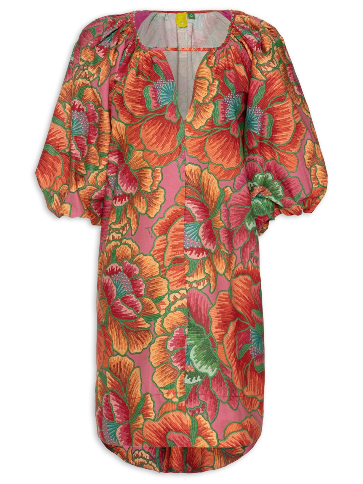 Vestido Curto Manga Bufante Primavera Ar - Laranja