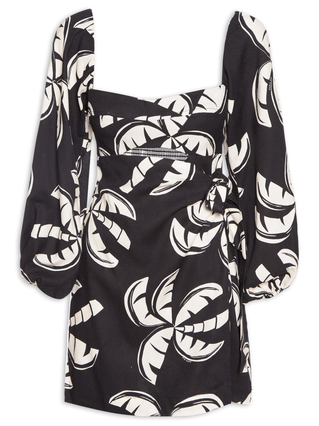 Vestido Curto Manga Coqueirada - Preto