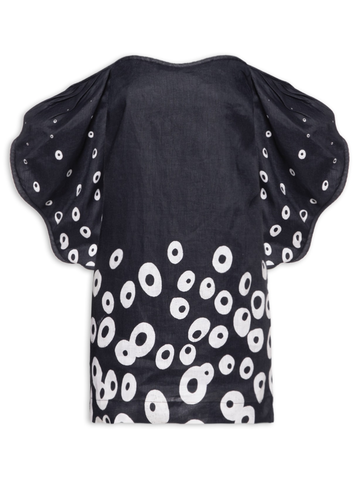 Vestido Curto Manga Coração Estampado - Preto