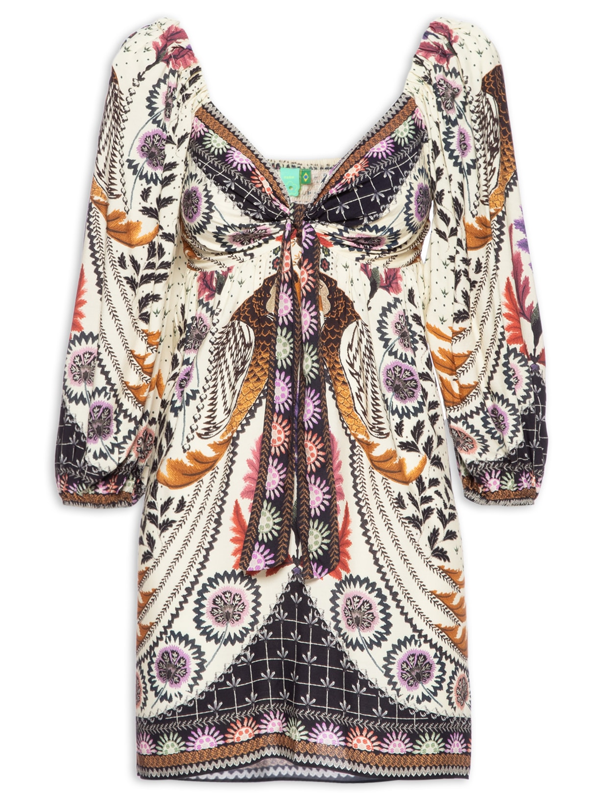 Vestido Curto Manga Curta Tapete De Arara - Bege