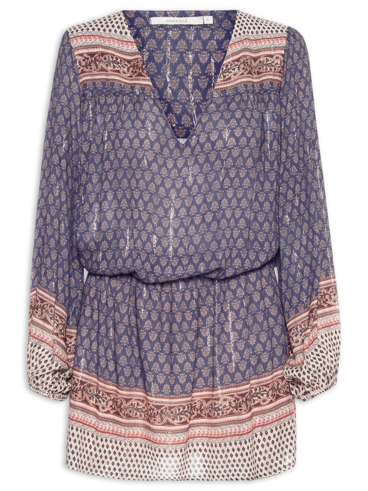 Vestido Curto Manga Estampa Pailin - Azul