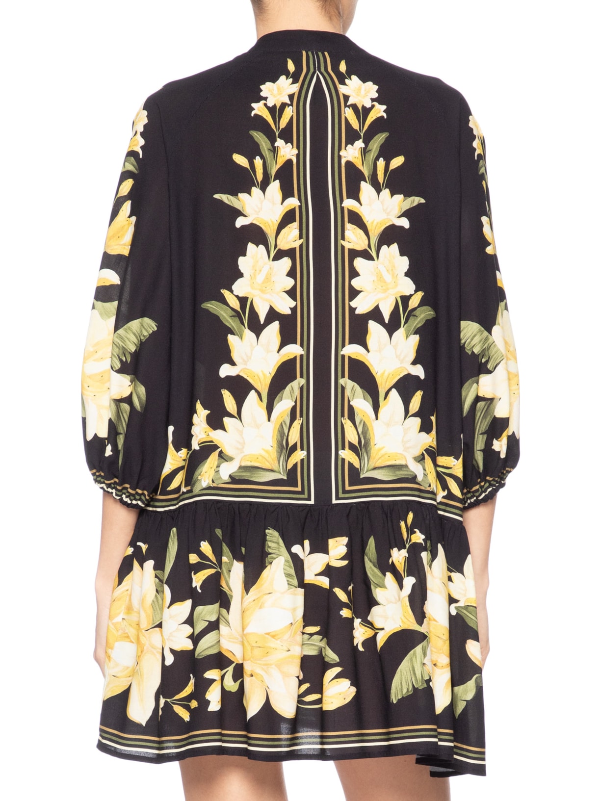 Vestido Curto Manga Flor Nana Preto Farm