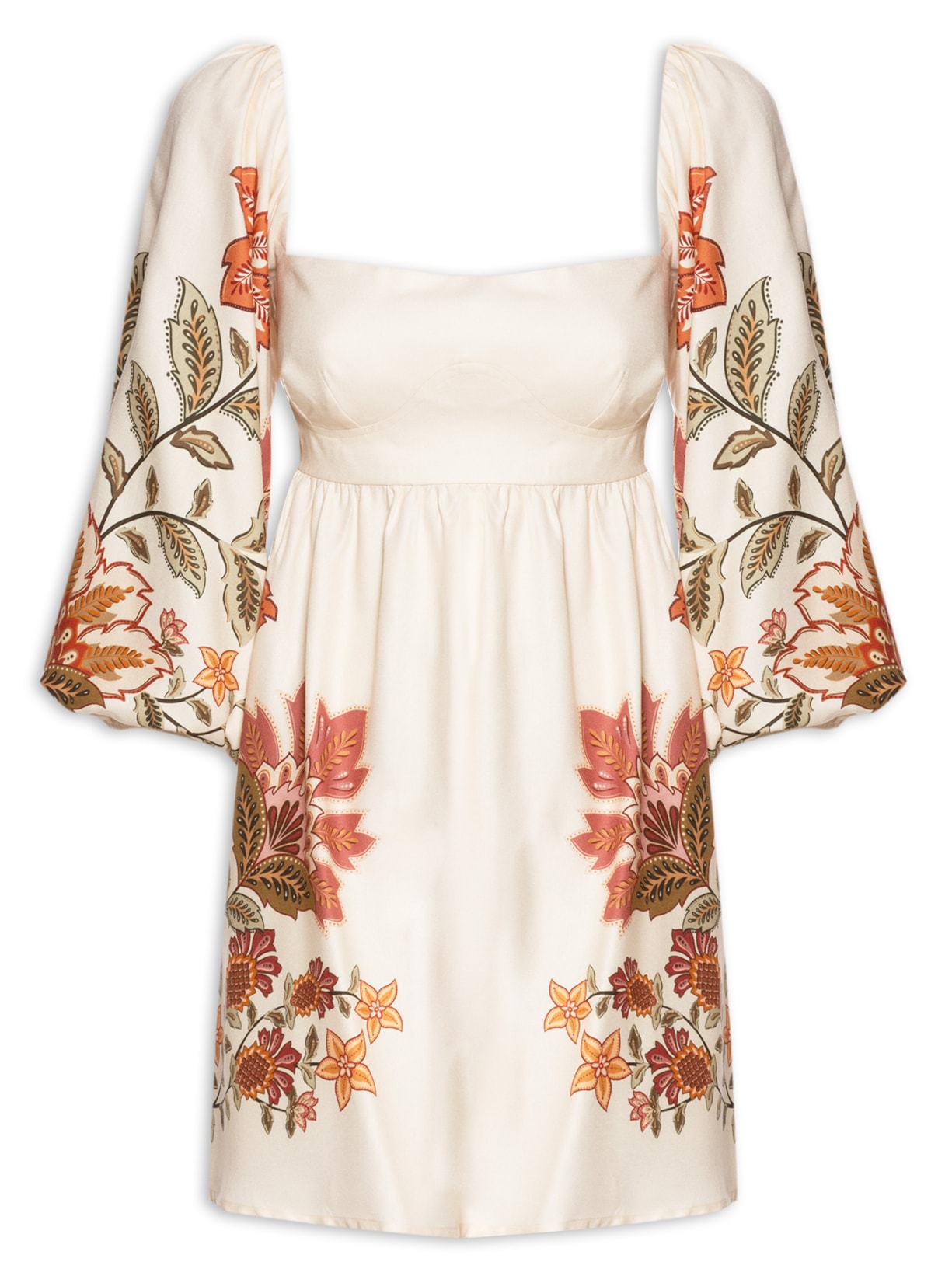 Vestido Curto Manga Floral Juliana - Off White