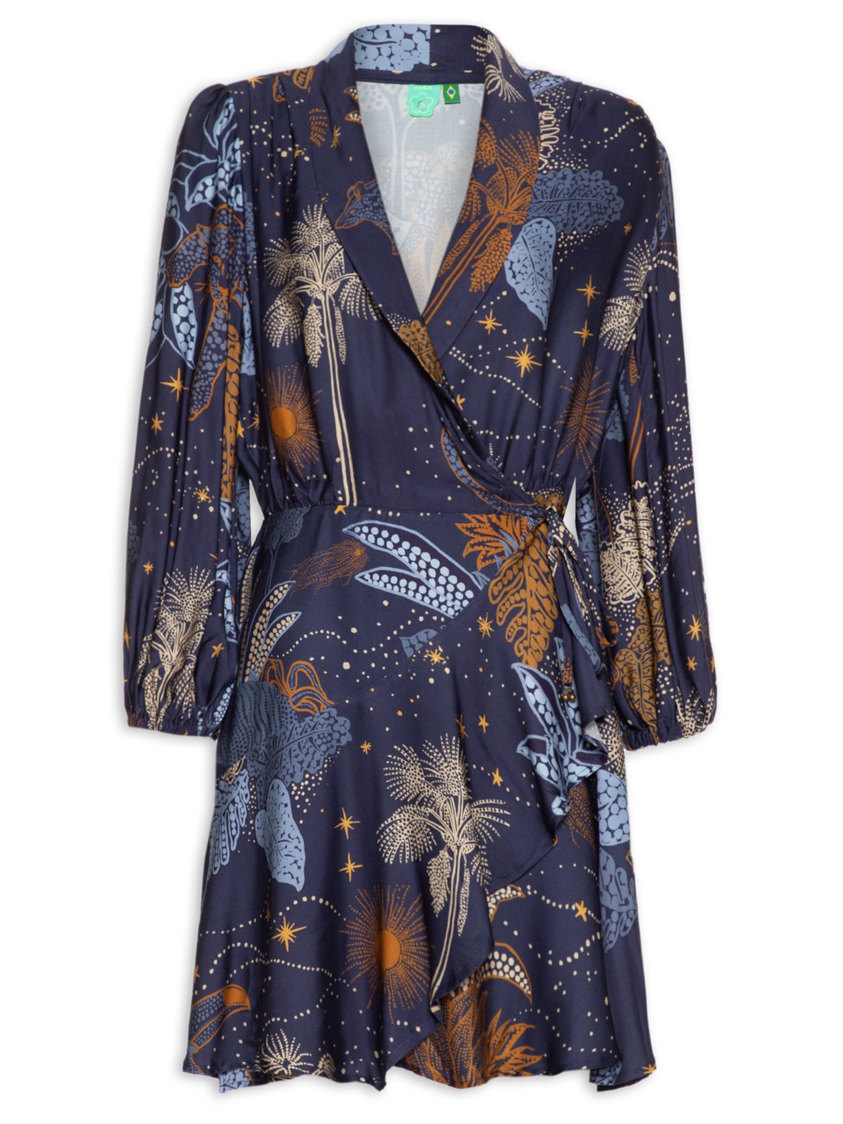 Vestido Curto Manga Floresta Estelar - Azul