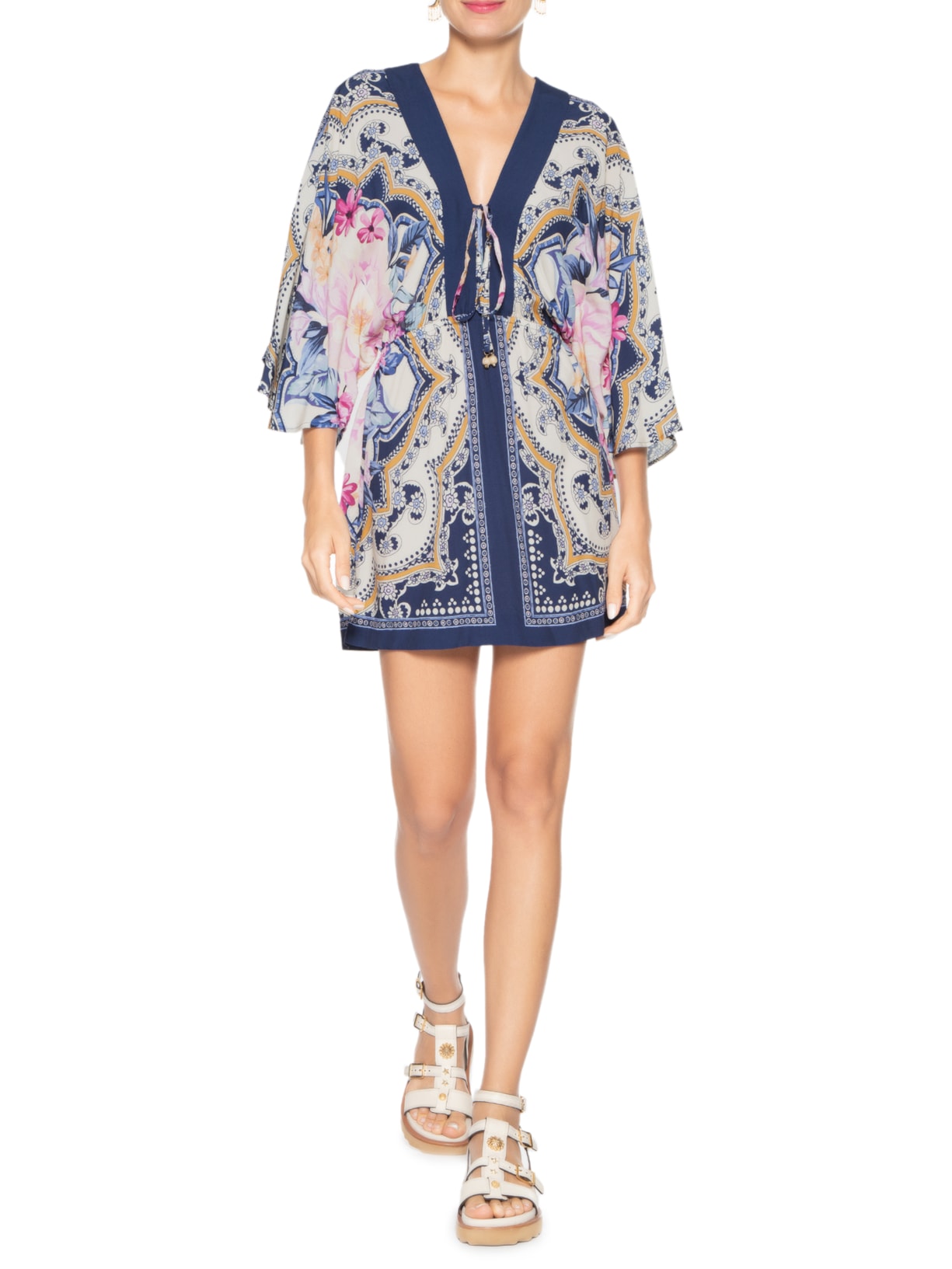 Vestido Curto Manga Lenço De Inverno Off White Farm