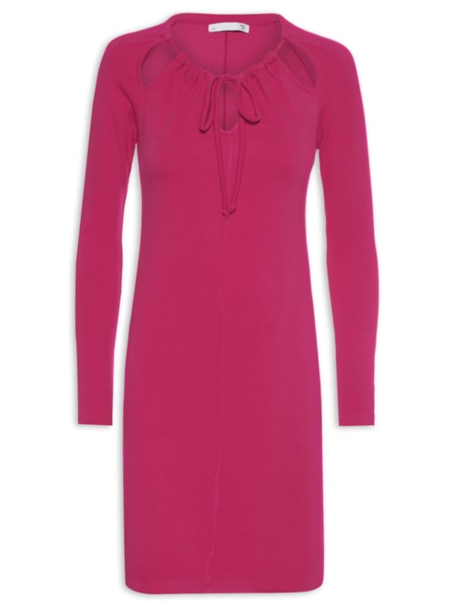 Vestido Curto Manga Longa Em Malha - Rosa