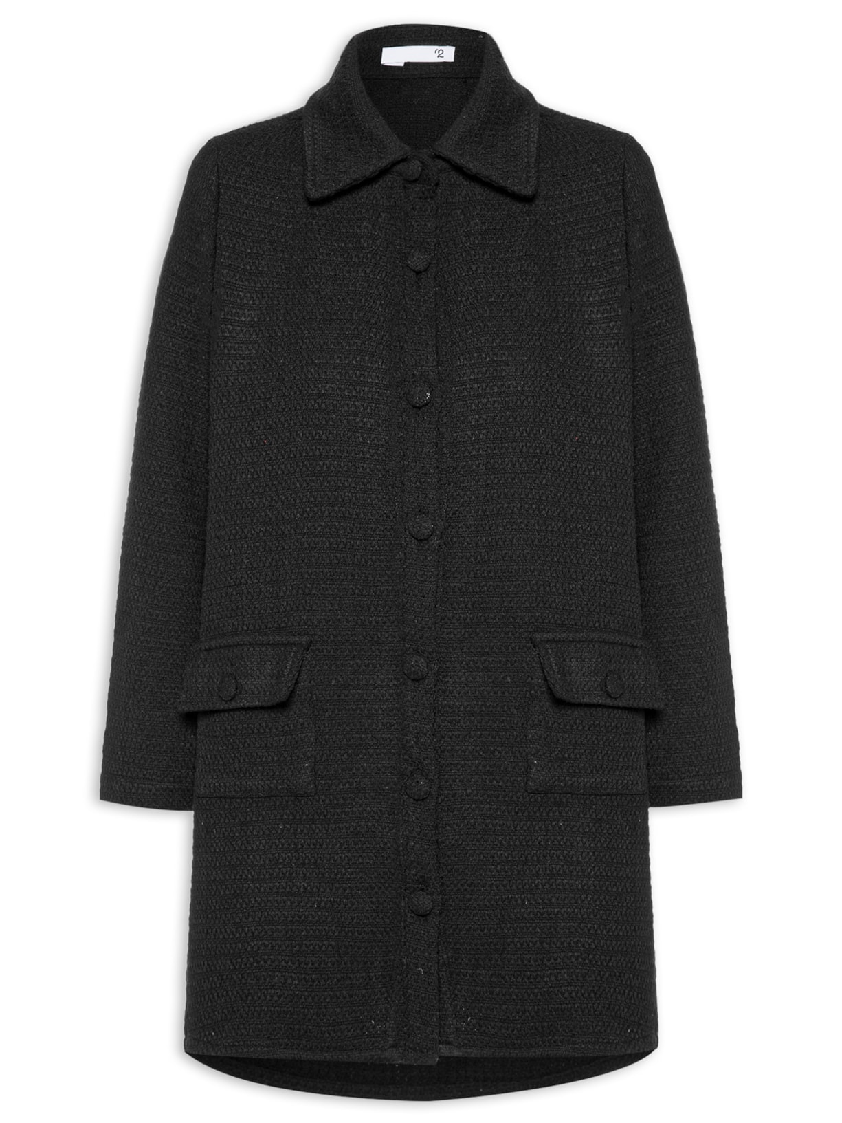 Vestido Curto Manga Longa Em Tweed - Preto