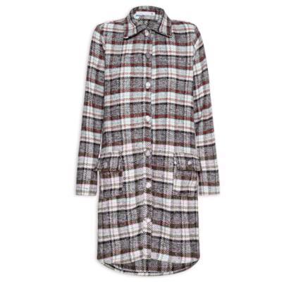 Vestido Curto Manga Longa Em Tweed - Verde