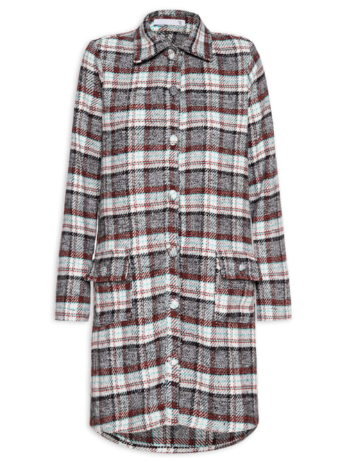 Vestido Curto Manga Longa Em Tweed - Verde