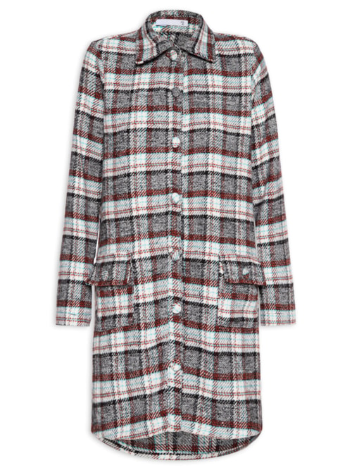 Vestido Curto Manga Longa Em Tweed - Verde