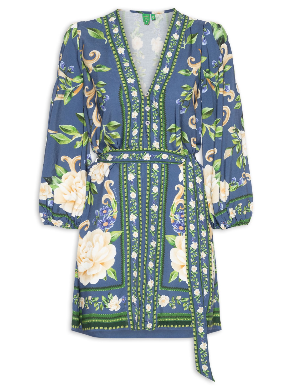 Vestido Curto Manga Longa Flor Celeste – Azul Farm