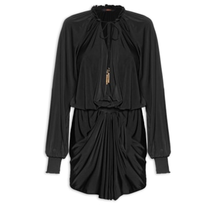 Vestido Curto Manga Longa Jersey - Preto