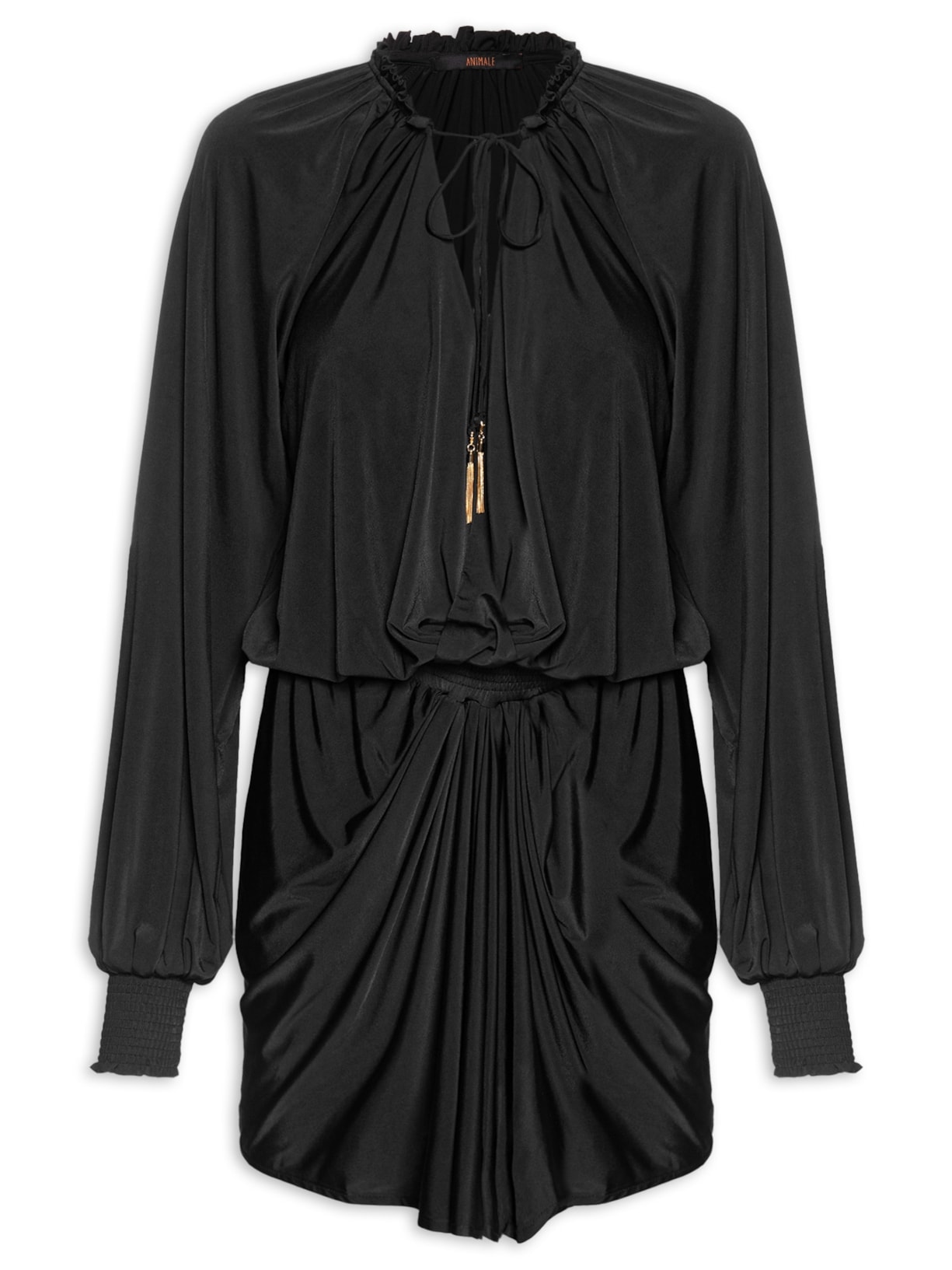 Vestido Curto Manga Longa Jersey - Preto