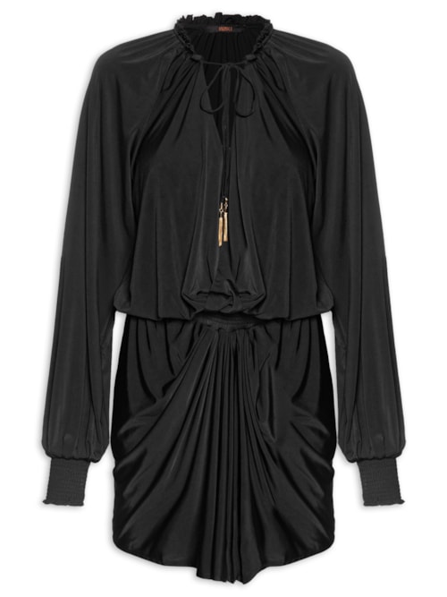 Vestido Curto Manga Longa Jersey - Preto