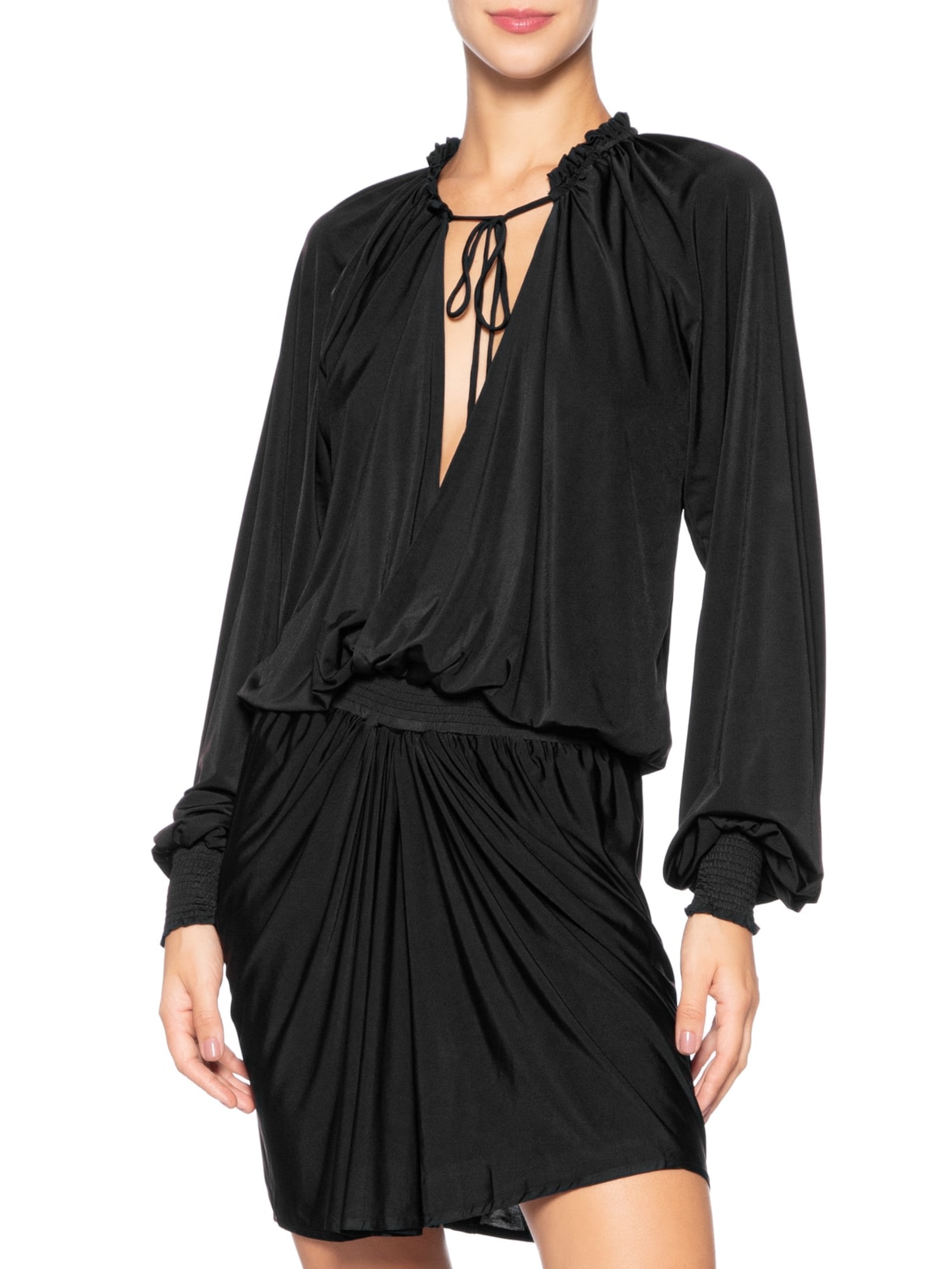 Vestido Curto Manga Longa Jersey Preto Animale