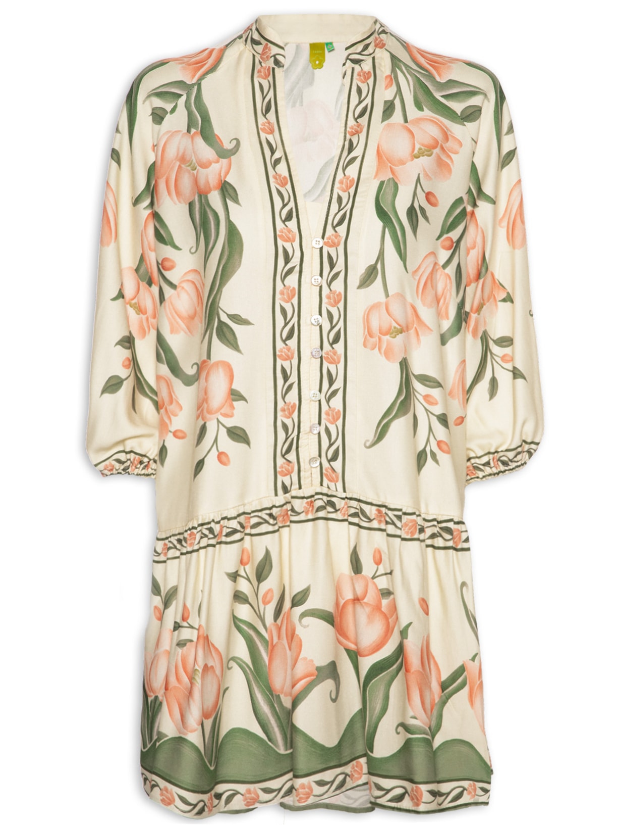 Vestido Curto Manga Sonho De Tulipas Rosa Farm