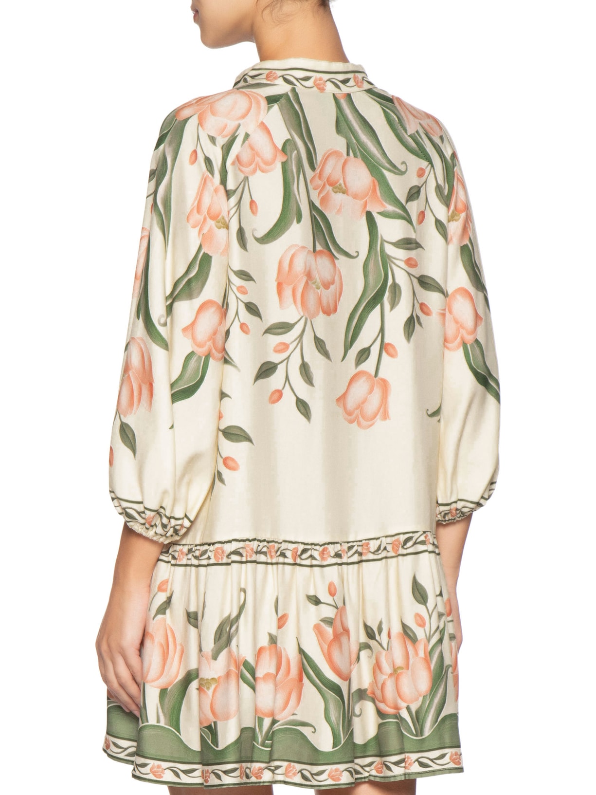 Vestido Curto Manga Sonho De Tulipas Rosa Farm
