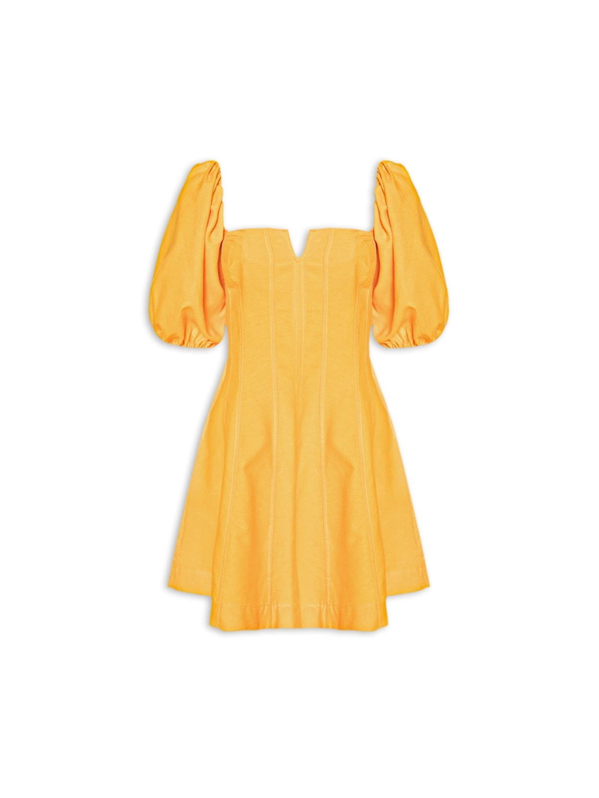 Vestido Curto Mangas Bufantes - Amarelo