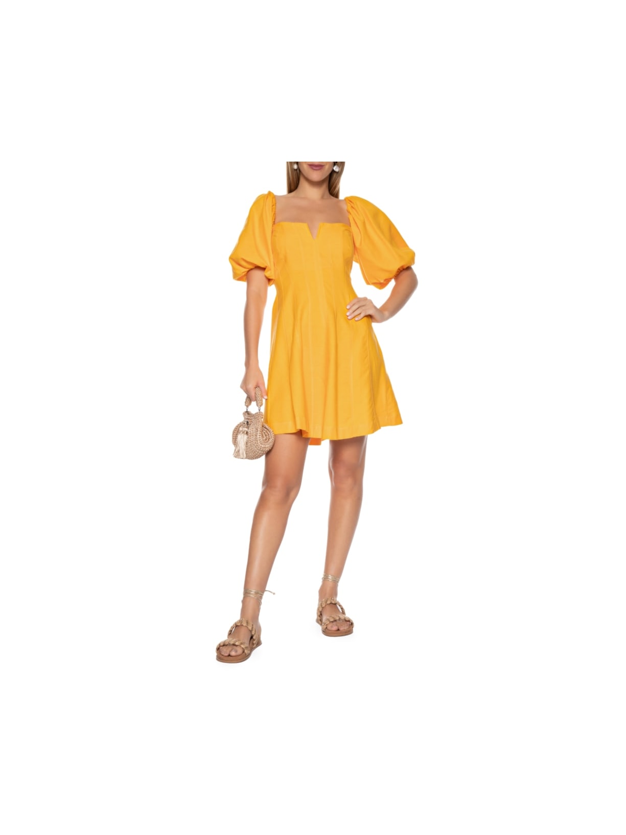 Vestido Curto Mangas Bufantes Amarelo Farm