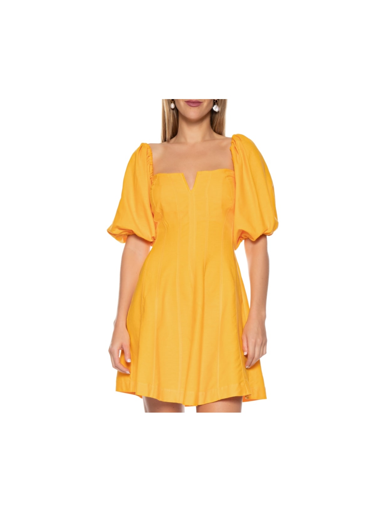 Vestido Curto Mangas Bufantes Amarelo Farm