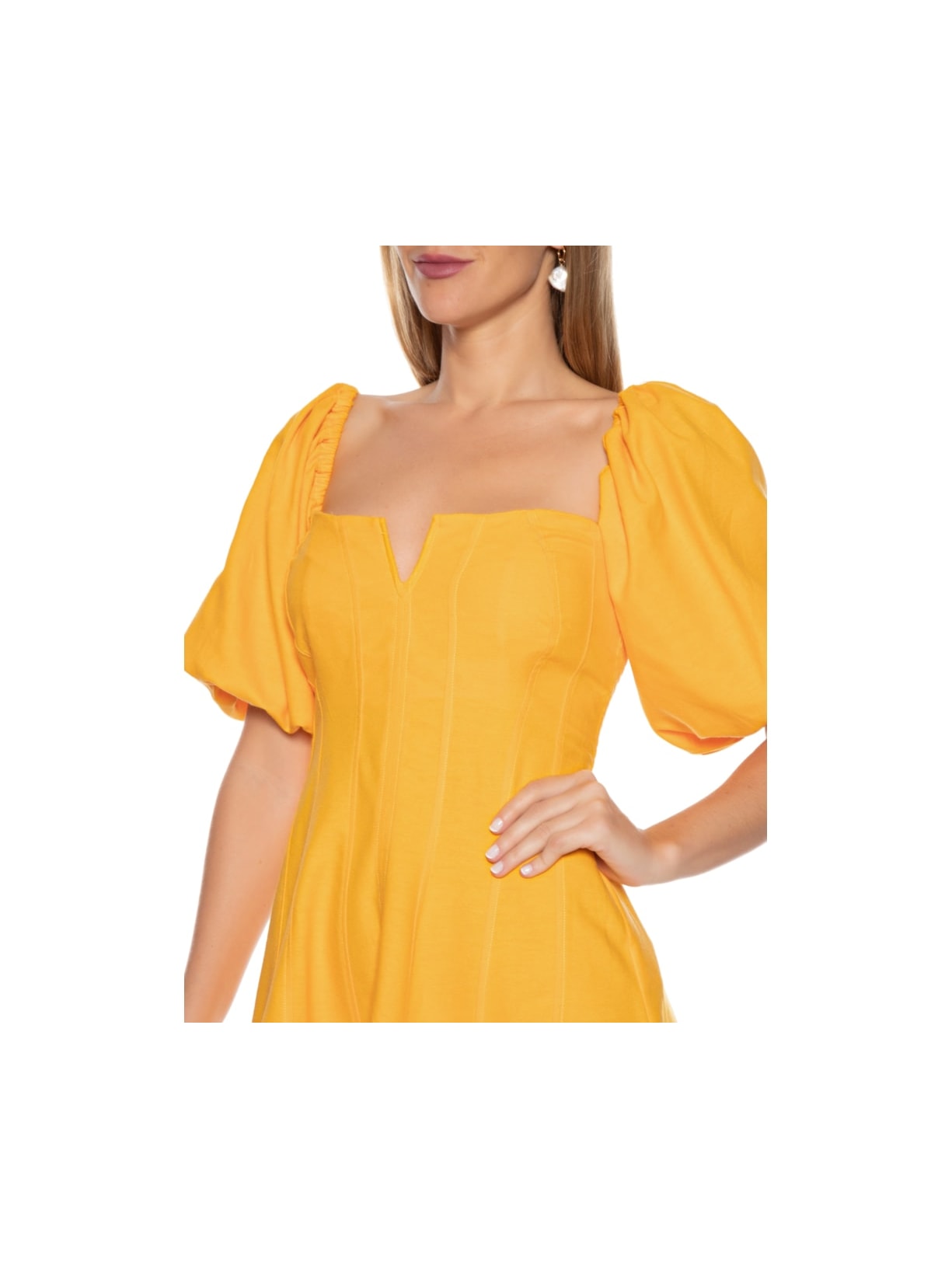 Vestido Curto Mangas Bufantes Amarelo Farm