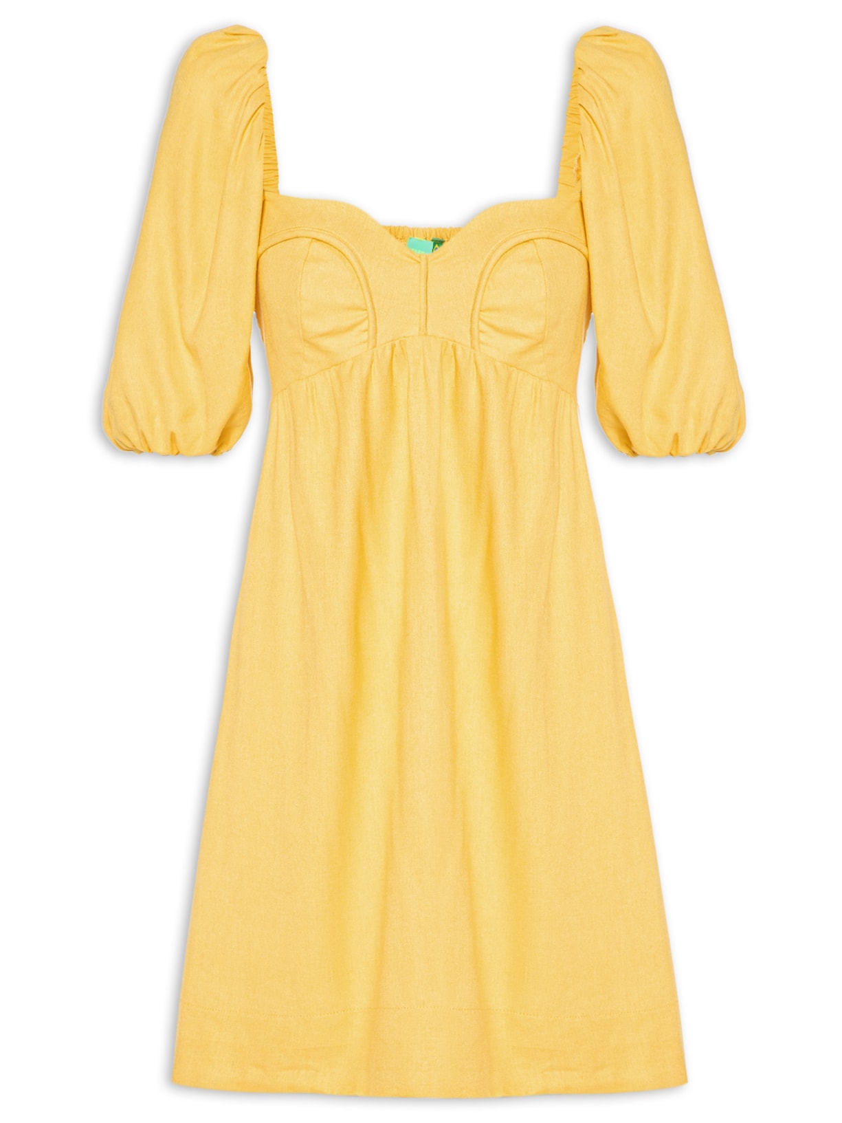 Vestido Curto Mangas Bufantes - Amarelo