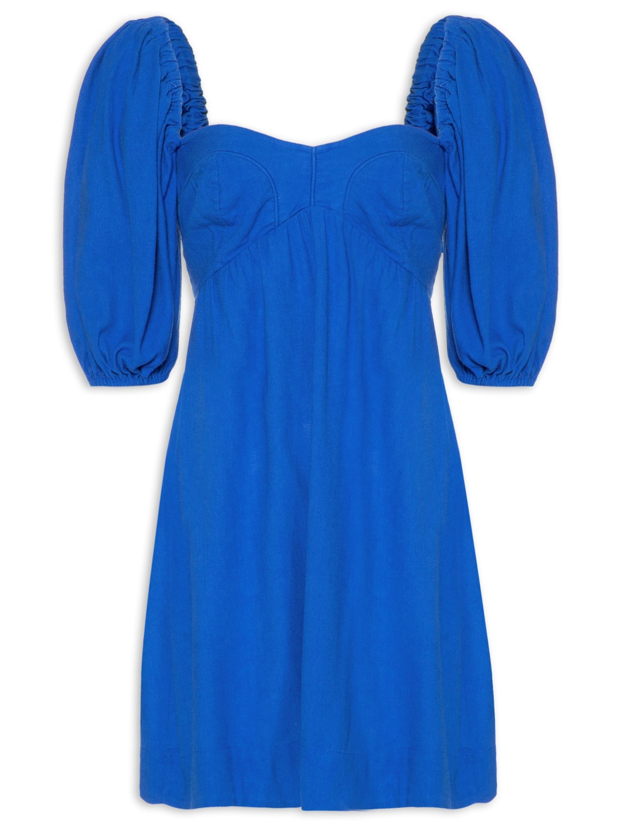Vestido Curto Mangas Bufantes - Azul