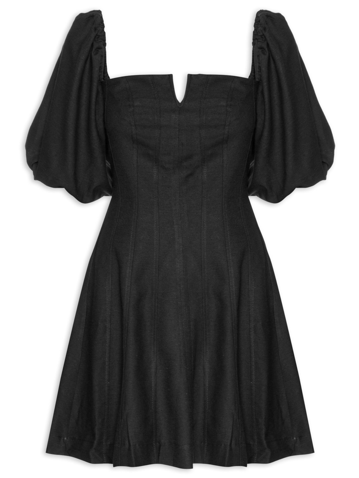 Vestido Curto Mangas Bufantes - Preto